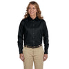 Harriton Women's Black Easy Blend Long-Sleeve Twill Shirt with Stain-Release