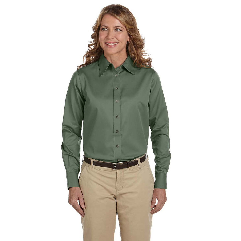 Harriton Women's Dill Easy Blend Long-Sleeve Twill Shirt with Stain-Release