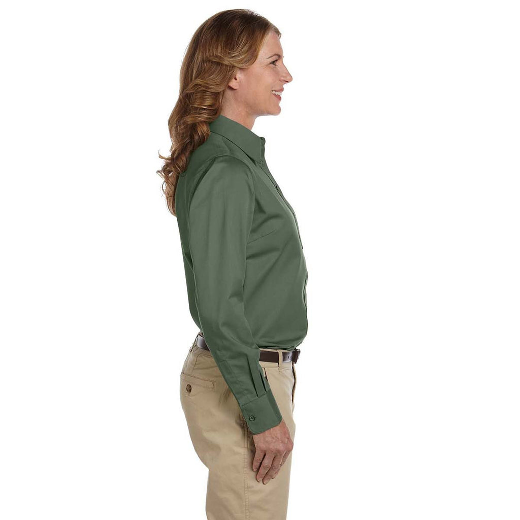 Harriton Women's Dill Easy Blend Long-Sleeve Twill Shirt with Stain-Release