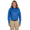 Harriton Women's French Blue Easy Blend Long-Sleeve Twill Shirt with Stain-Release