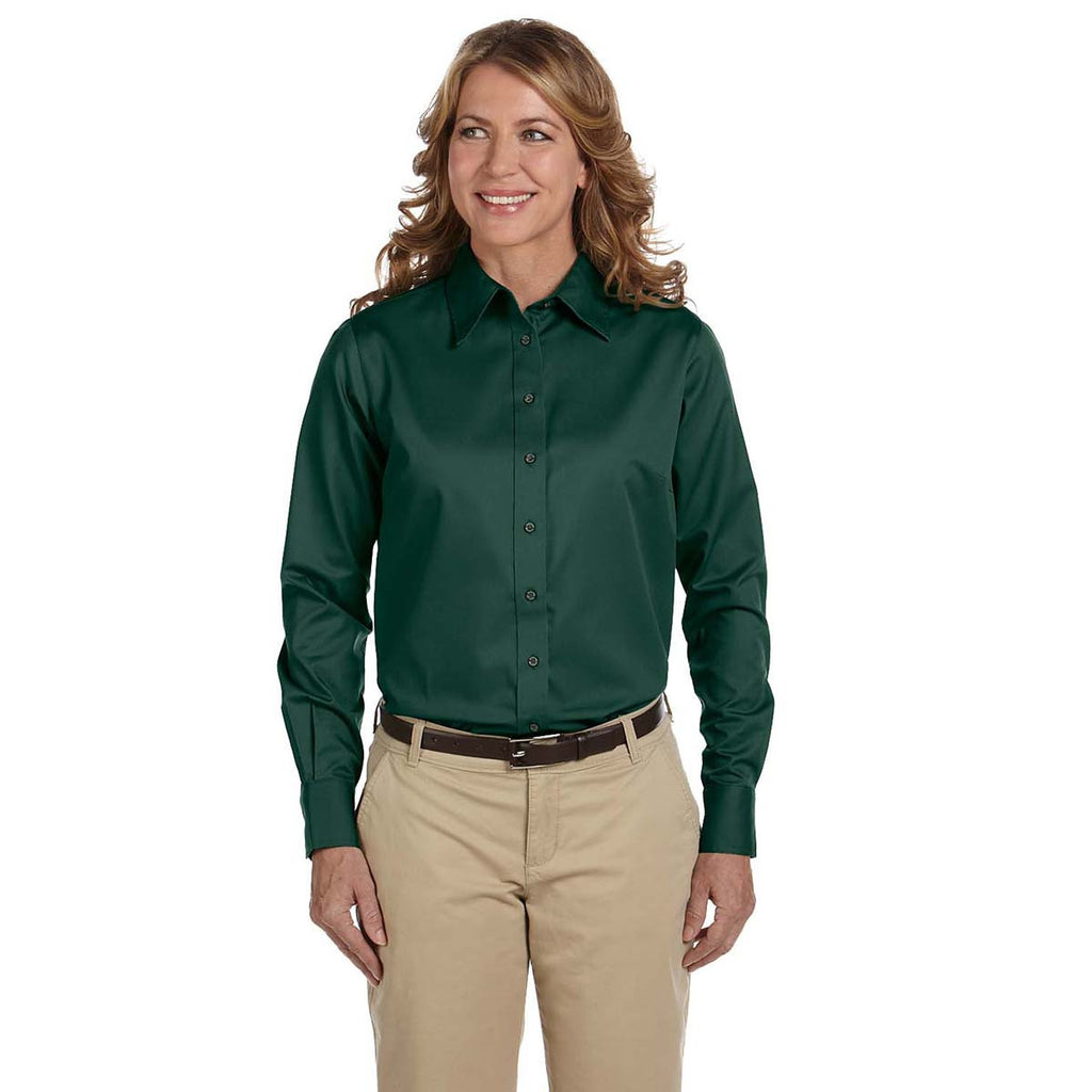 Harriton Women's Hunter Easy Blend Long-Sleeve Twill Shirt with Stain-Release