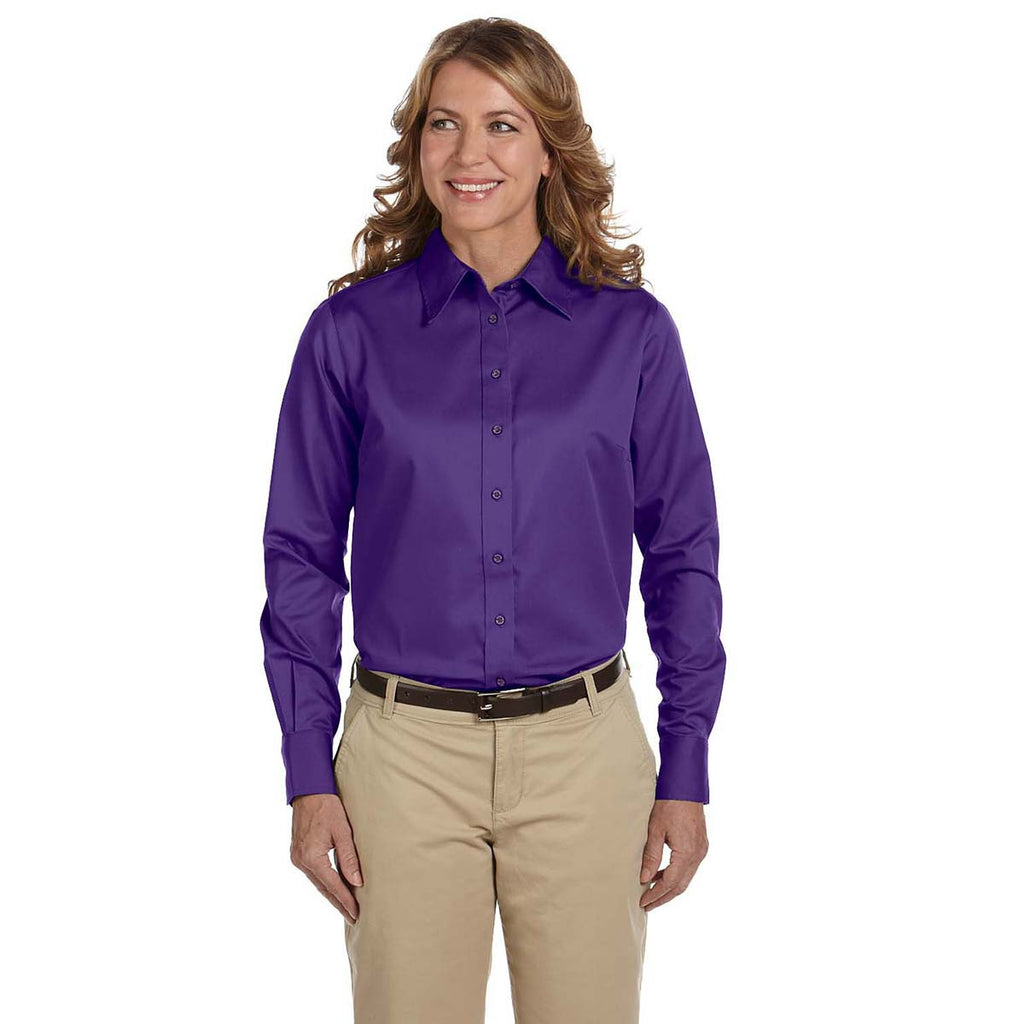 Harriton Women's Team Purple Easy Blend Long-Sleeve Twill Shirt with Stain-Release