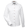 Harriton Women's White Easy Blend Long-Sleeve Twill Shirt with Stain-Release