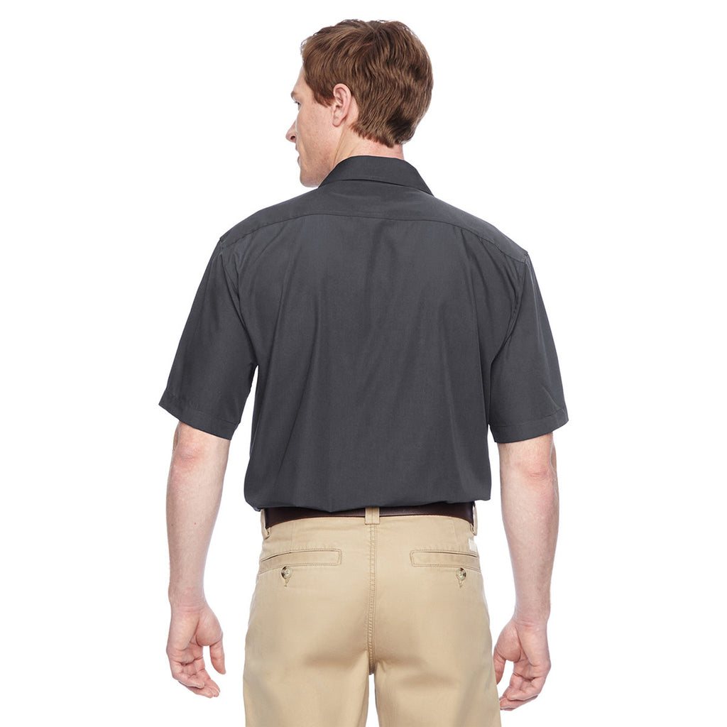 Harriton Men's Dark Charcoal Advantage Snap Closure Short-Sleeve Shirt