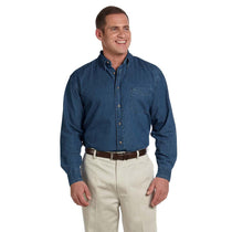 Harriton Men's Dark Denim Tall 6.5 oz. Long-Sleeve Denim Shirt