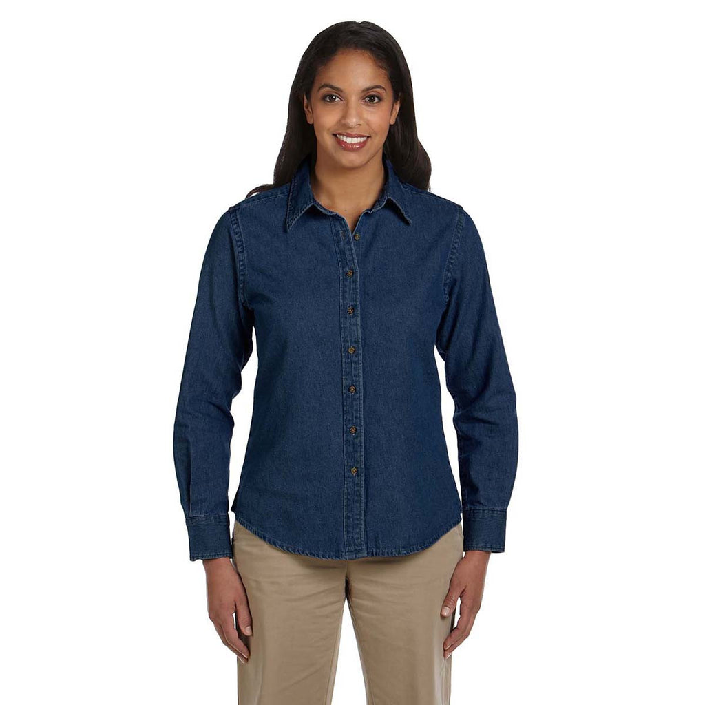 Harriton Women's Dark Denim 6.5 oz. Long-Sleeve Denim Shirt