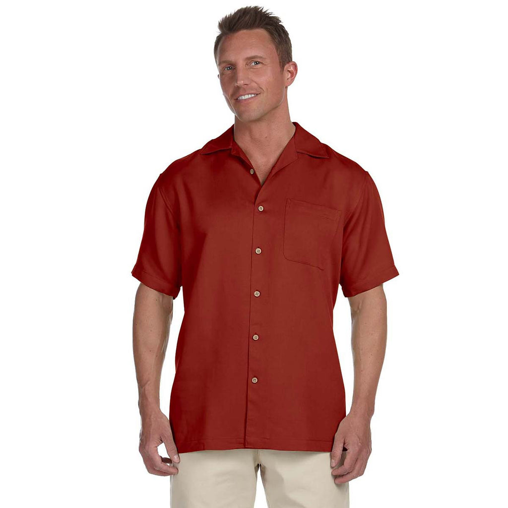 Harriton Men's Tile Red Bahama Cord Camp Shirt