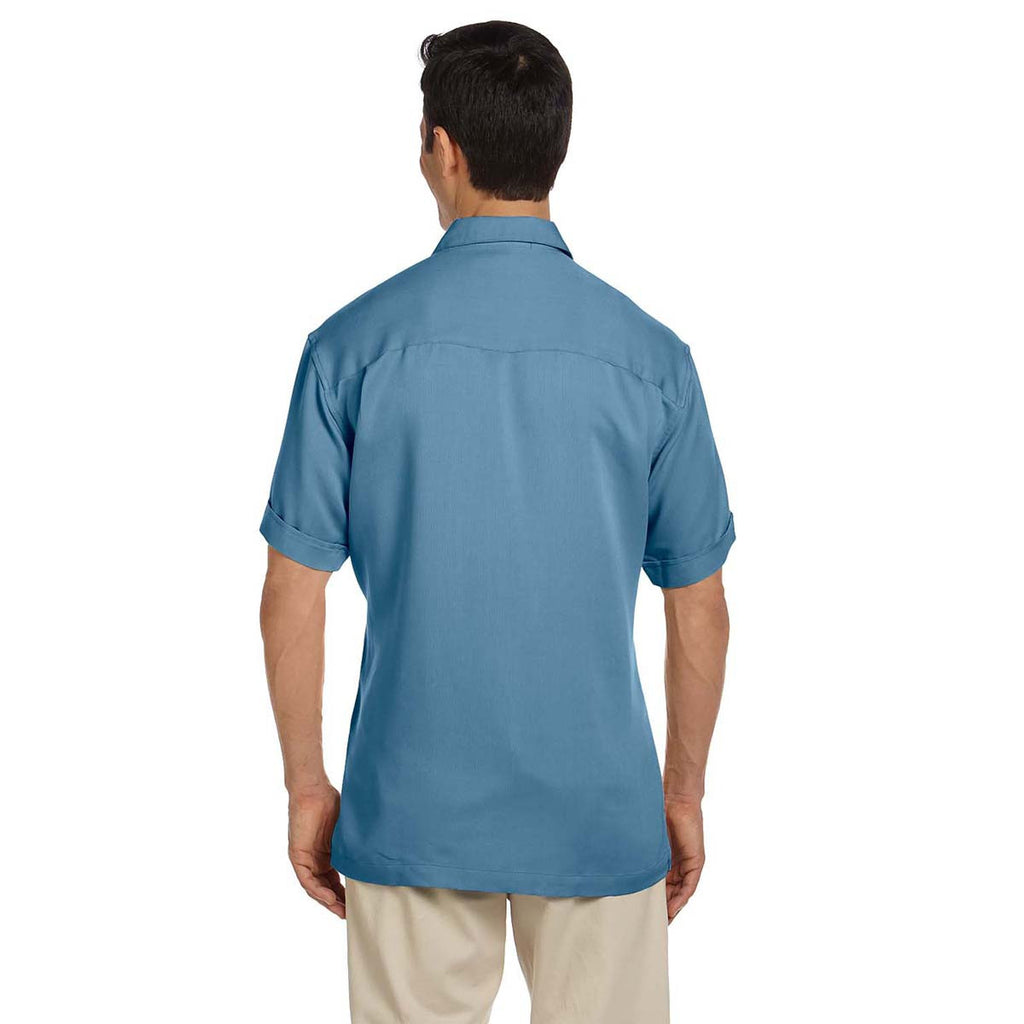 Harriton Men's Cloud Blue/Creme Two-Tone Bahama Cord Camp Shirt