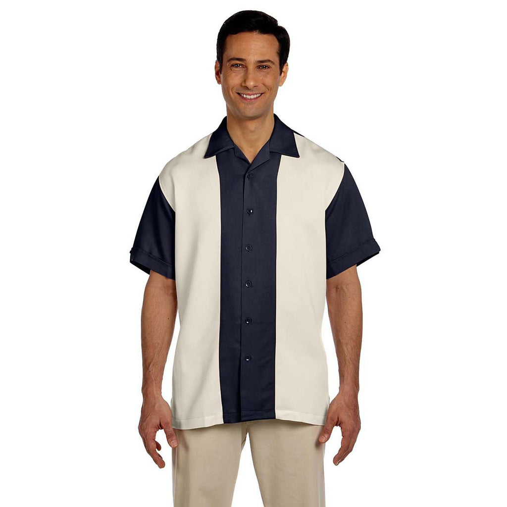 Harriton Men's Navy/Creme Two-Tone Bahama Cord Camp Shirt
