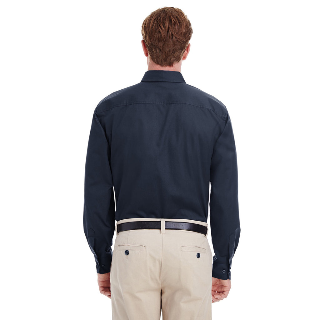Harriton Men's Dark Navy Foundation 100% Cotton Long-Sleeve Twill Shirt with Teflon