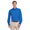 Harriton Men's French Blue Foundation 100% Cotton Long-Sleeve Twill Shirt with Teflon
