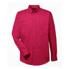 Harriton Men's Red Foundation 100% Cotton Long-Sleeve Twill Shirt with Teflon