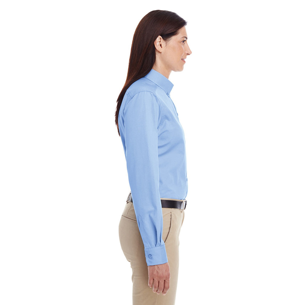 Harriton Women's Industry Blue Foundation 100% Cotton Long-Sleeve Twill Shirt with Teflon