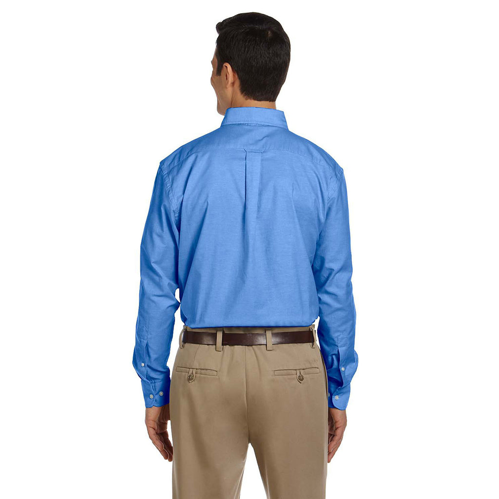 Harriton Men's French Blue Long-Sleeve Oxford with Stain-Release