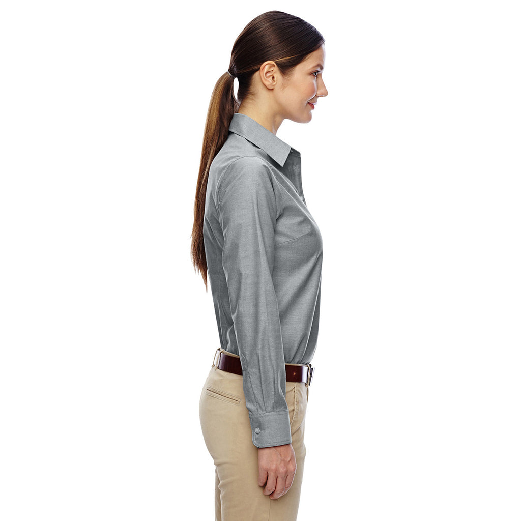 Harriton Women's Oxford Grey Long-Sleeve Oxford with Stain-Release