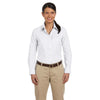 Harriton Women's White Long-Sleeve Oxford with Stain-Release