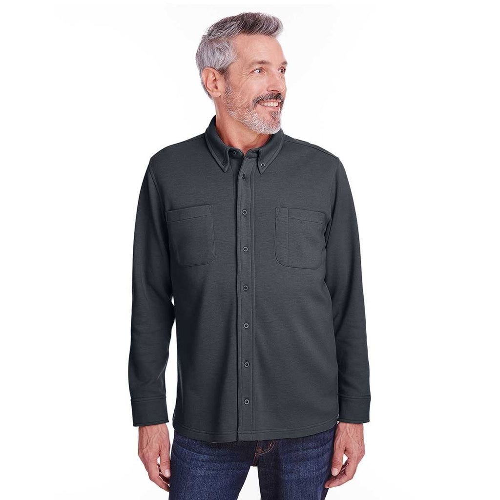 Harriton Men's Dark Charcoal SatinBloc Pique Fleece Shirt Jacket