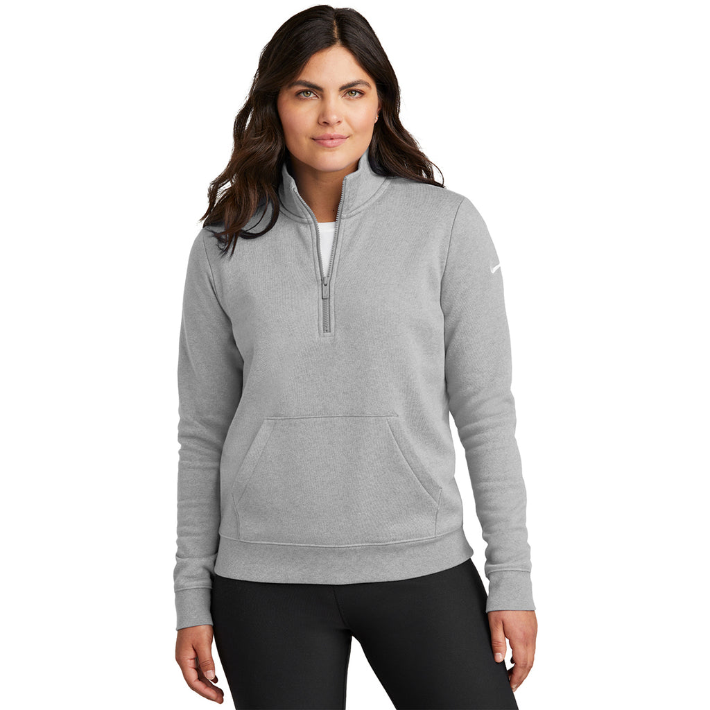 Nike Women's Dark Grey Heather Club Fleece Sleeve Swoosh 1/2 Zip