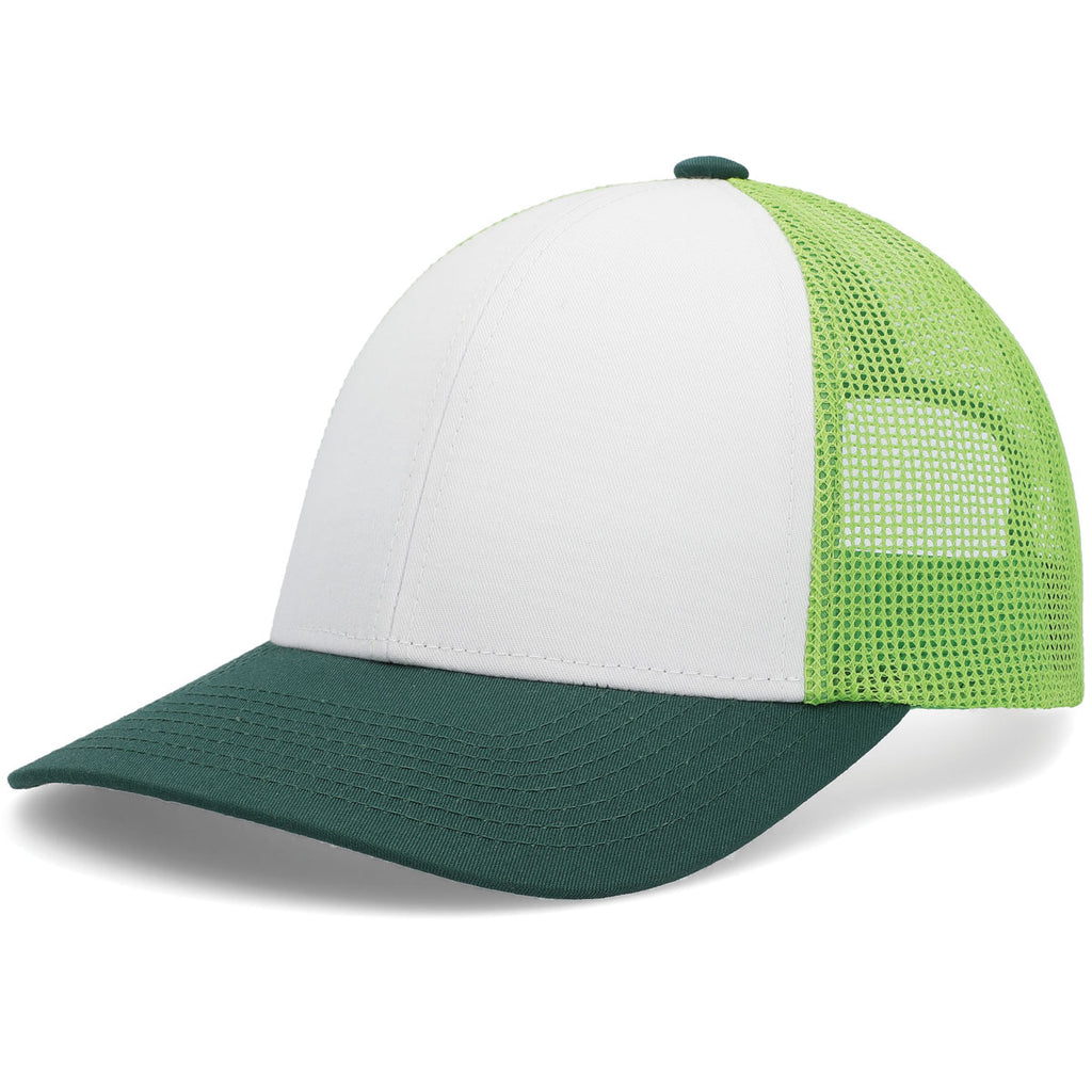 Pacific Headwear White/Lime/Dark Green Low-Pro Trucker Cap