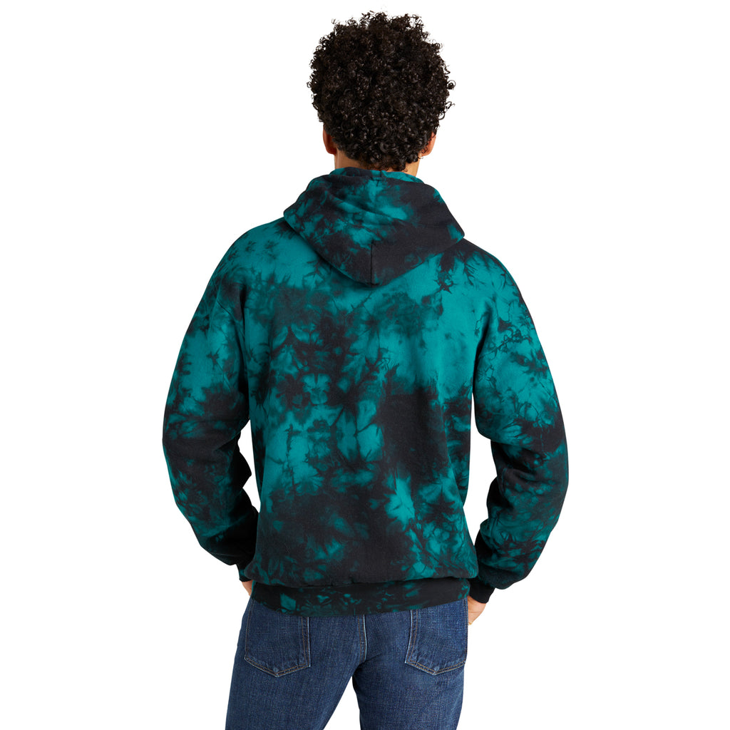 Port & Company Men's Black Teal Crystal Tie-Dye Pullover Hoodie