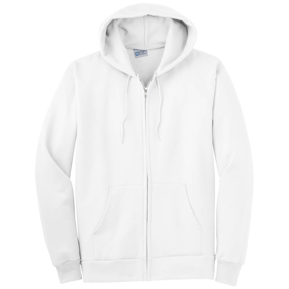 Port & Company White Ultimate Full Zip Hooded Sweatshirt