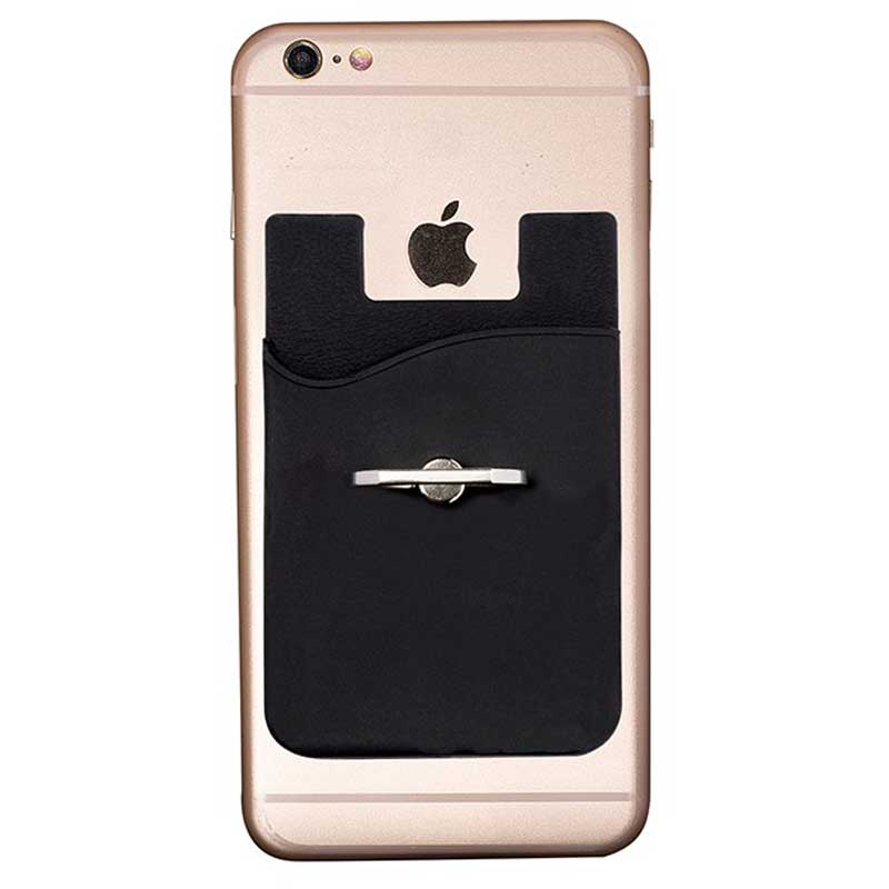 Primeline Black Silicone Card Holder with Metal Ring Phone Stand