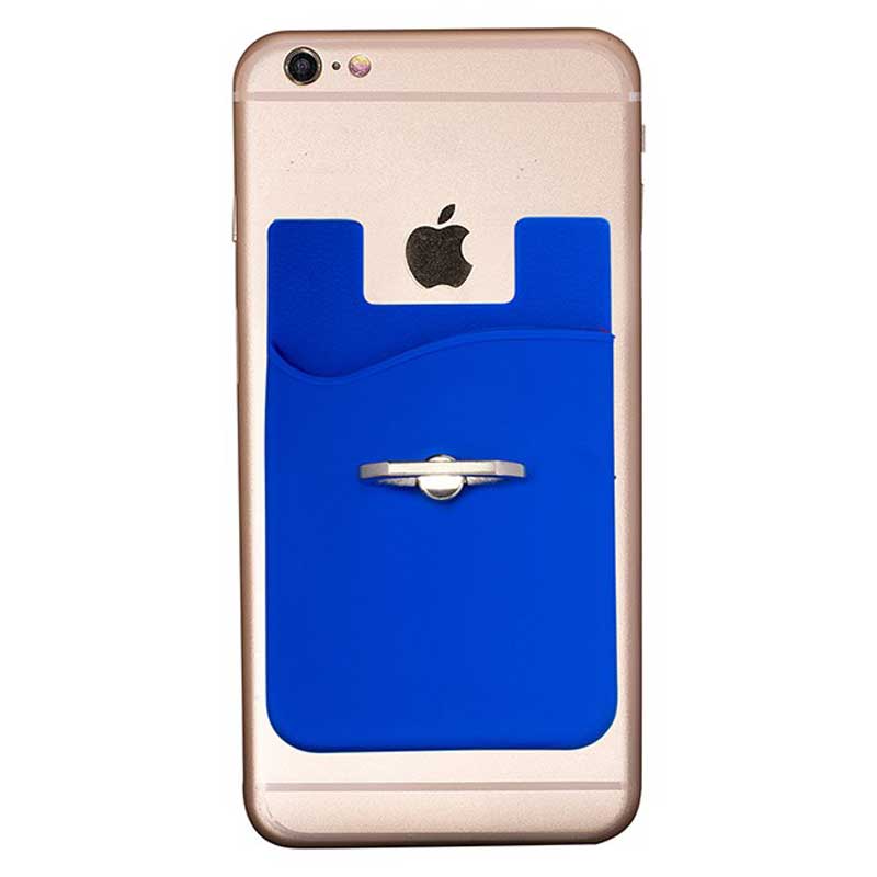 Primeline Blue Silicone Card Holder with Metal Ring Phone Stand