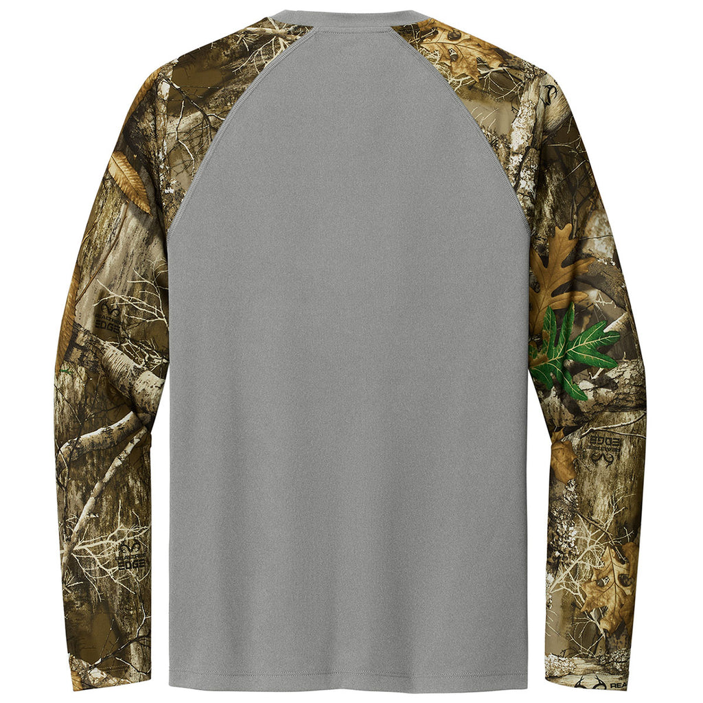 Russell Outdoors Men's Grey Concrete Heather/ Realtree Edge Realtree Colorblock Performance Long Sleeve Tee