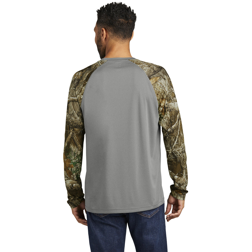 Russell Outdoors Men's Grey Concrete Heather/ Realtree Edge Realtree Colorblock Performance Long Sleeve Tee