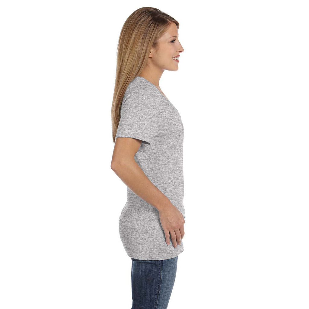 Hanes Women's Light Steel 4.5 oz. 100% Ringspun Cotton nano-T V-Neck T-Shirt