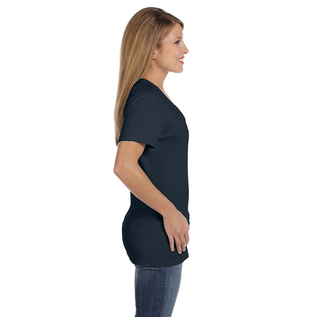 Hanes Women's Vintage Black 4.5 oz. 100% Ringspun Cotton nano-T V-Neck T-Shirt
