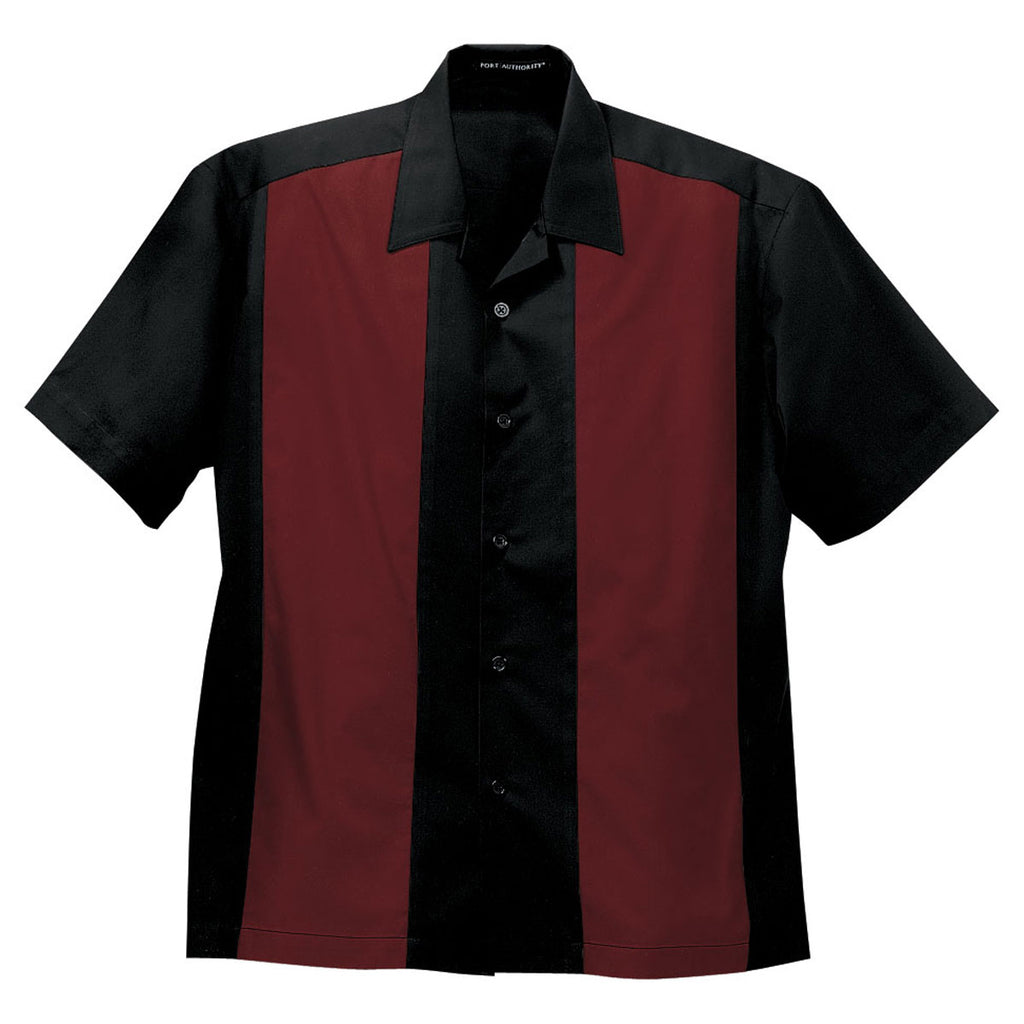 Port Authority Men's Black/Burgundy Retro Camp Shirt