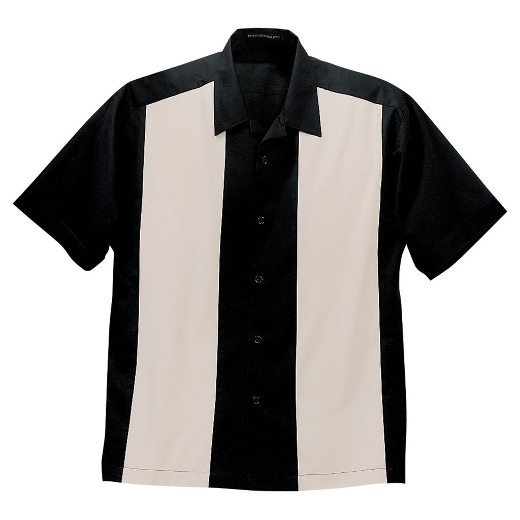 Port Authority Men's Black/Light Stone Retro Camp Shirt