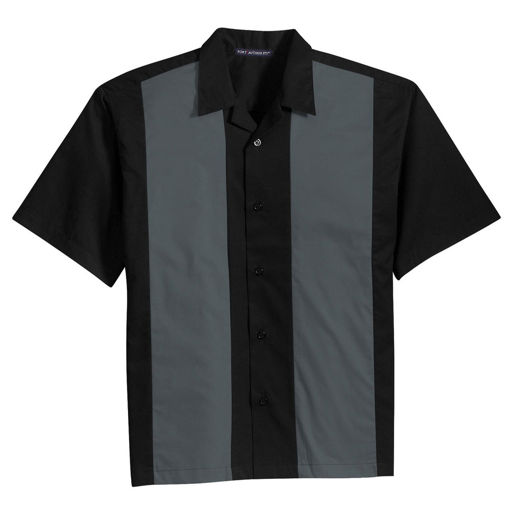 Port Authority Men's Black/Steel Grey Retro Camp Shirt