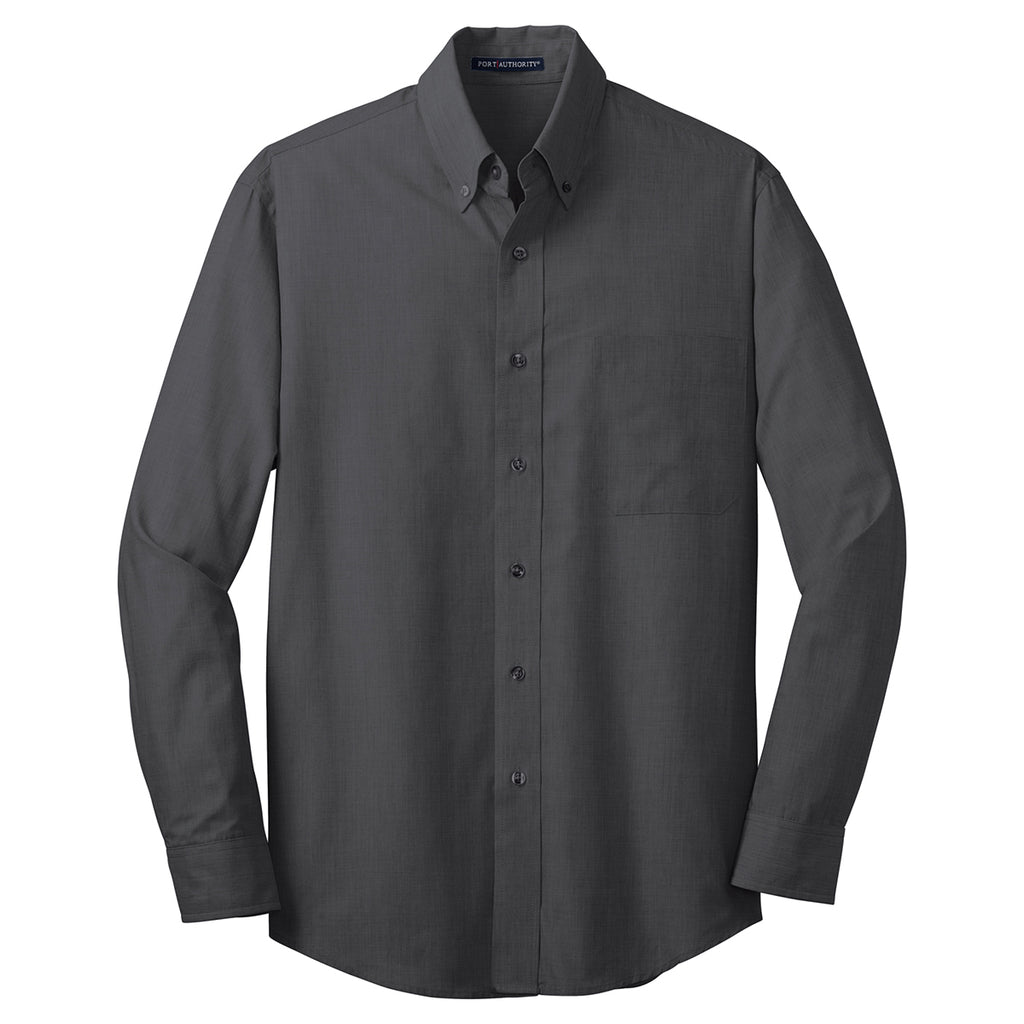 Port Authority Men's Soft Black Tall Crosshatch Easy Care Shirt