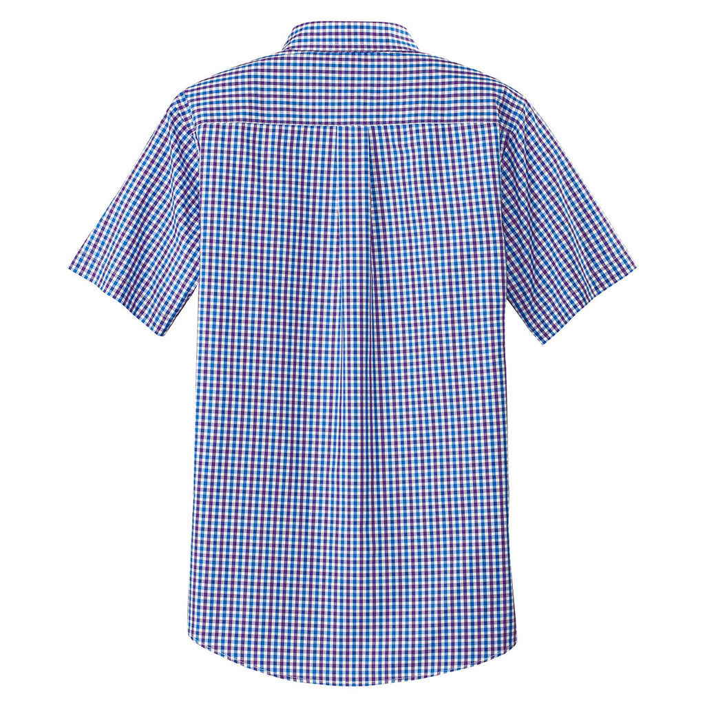 Port Authority Men's Blue/Purple Short Sleeve Gingham Easy Care Shirt