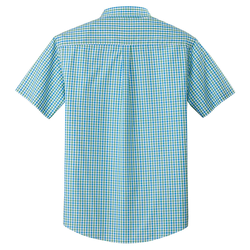 Port Authority Men's Green/Aqua Short Sleeve Gingham Easy Care Shirt
