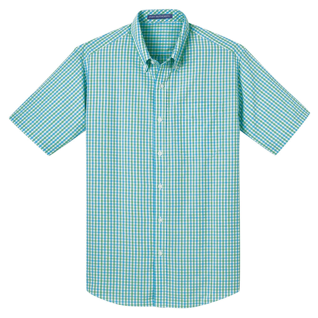 Port Authority Men's Green/Aqua Short Sleeve Gingham Easy Care Shirt