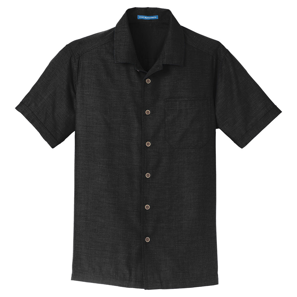 Port Authority Men's Black Textured Camp Shirt