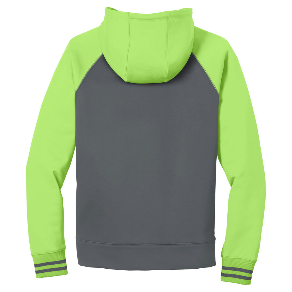 Sport-Tek Men's Dark Smoke Grey/ Lime Shock Sport-Wick Varsity Fleece Full-Zip Hooded Jacket