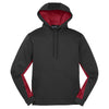 Sport-Tek Men's Black/ Deep Red Sport-Wick CamoHex Fleece Colorblock Hooded Pullover