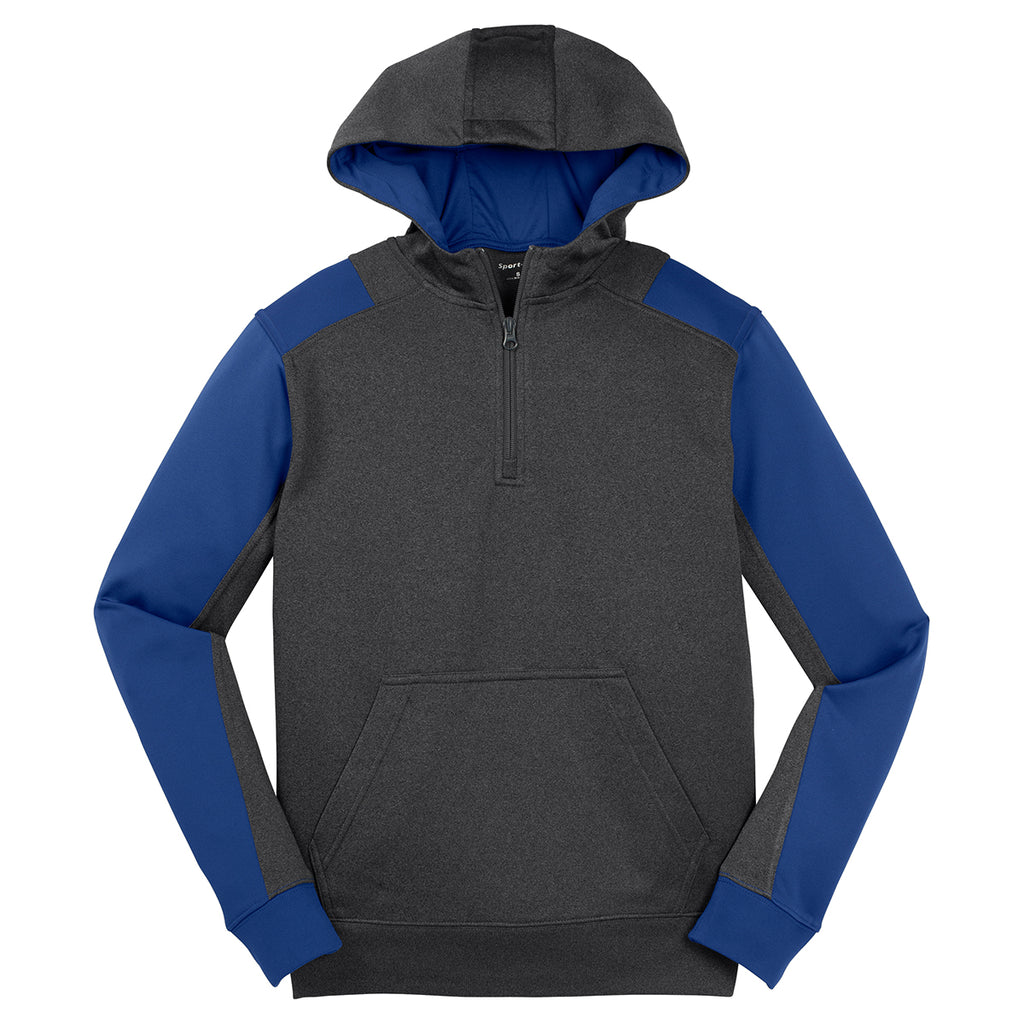 Sport-Tek Men's Graphite Heather/True Royal Tech Fleece Colorblock 1/4-Zip Hooded Sweatshirt