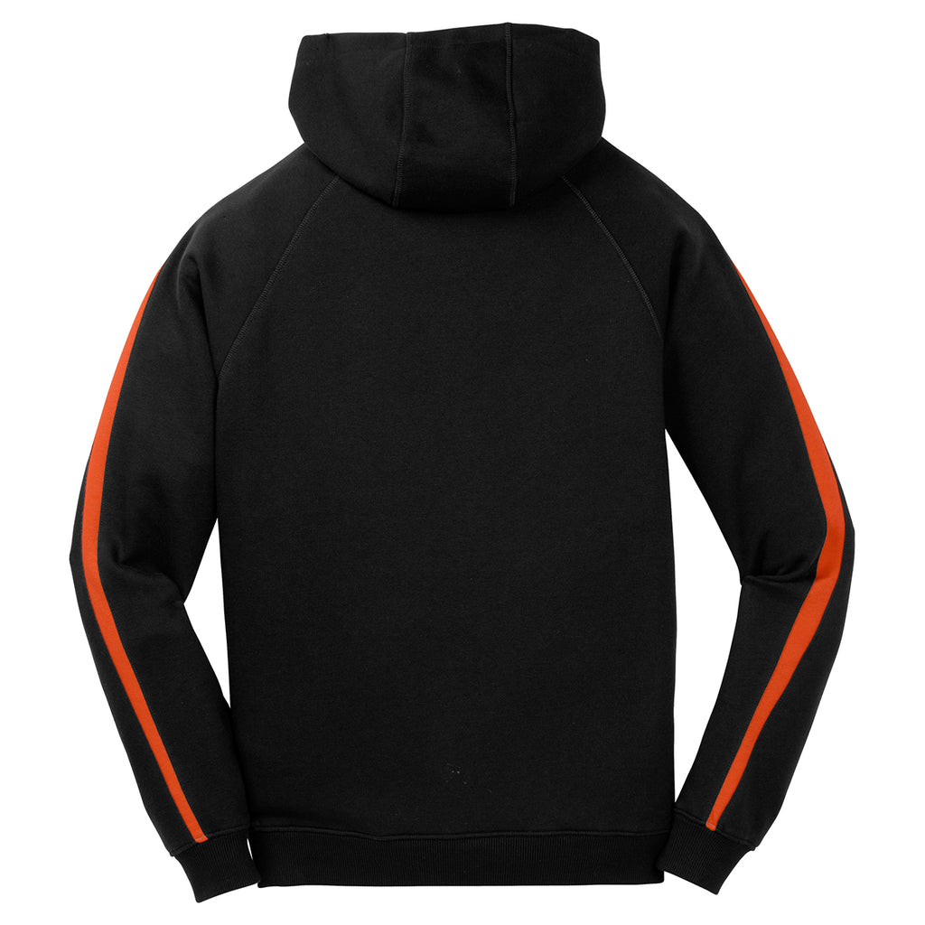 Sport-Tek Men's Black/ Deep Orange Sleeve Stripe Pullover Hooded Sweatshirt