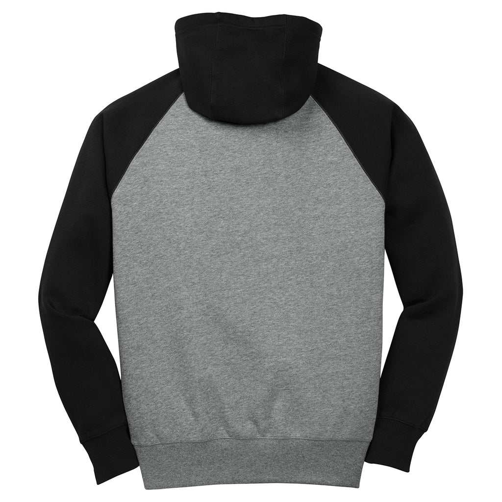 Sport-Tek Men's Black/Vintage Heather Raglan Colorblock Pullover Hooded Sweatshirt
