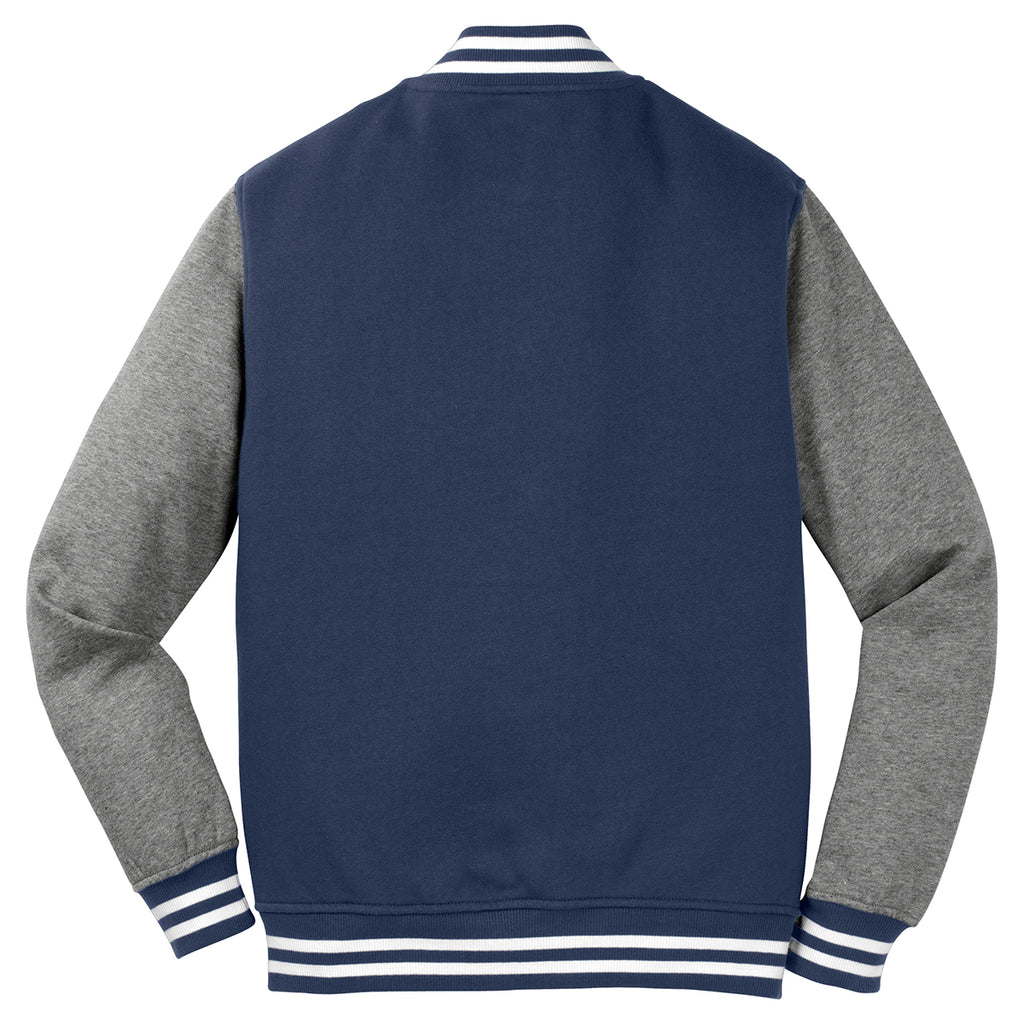 Sport-Tek Men's True Navy/Vintage Heather Fleece Letterman Jacket