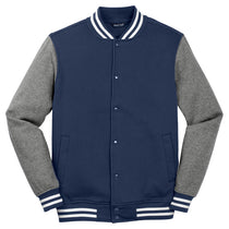 Sport-Tek Men's True Navy/Vintage Heather Fleece Letterman Jacket