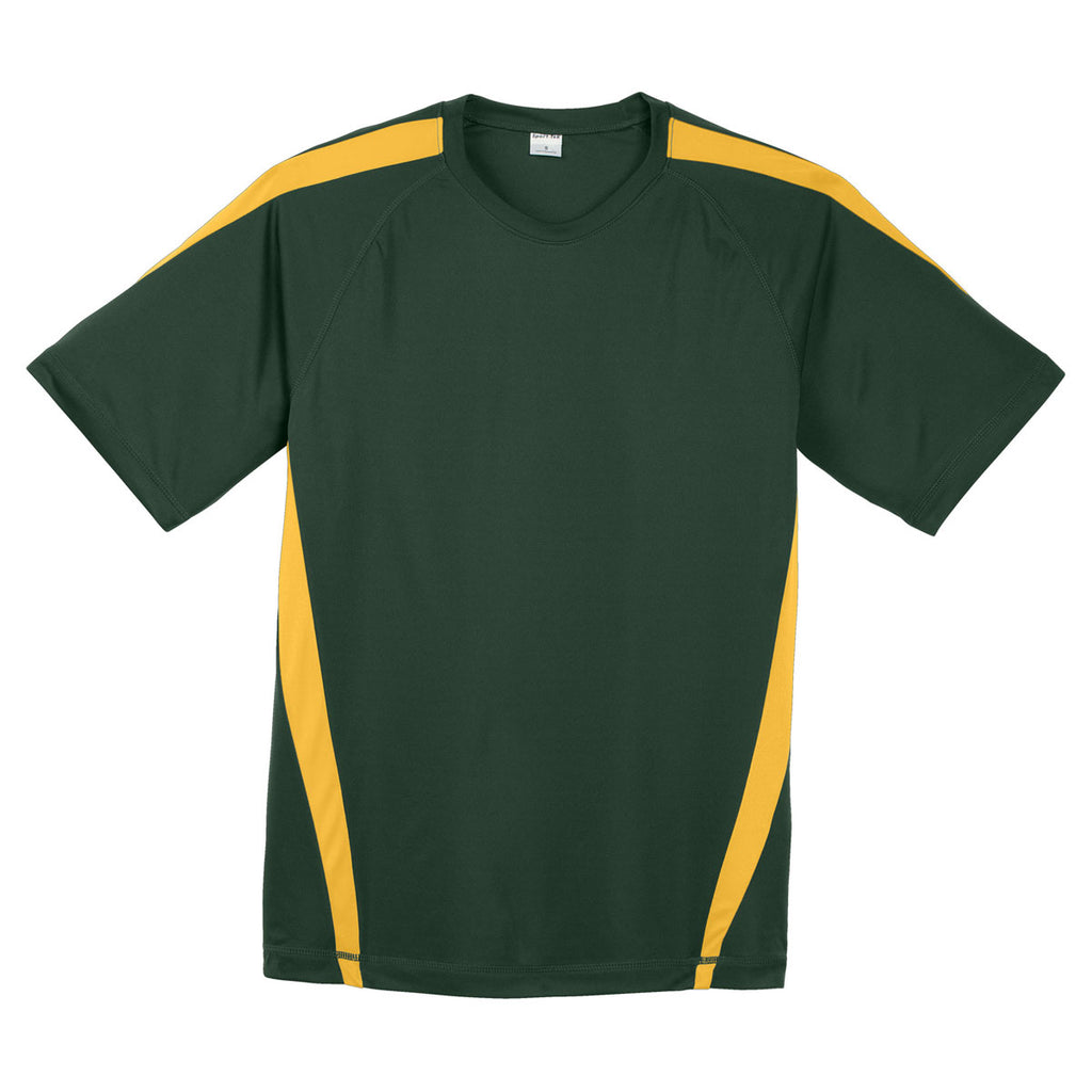 Sport-Tek Men's Forest Green/Gold Colorblock PosiCharge Competitor Tee