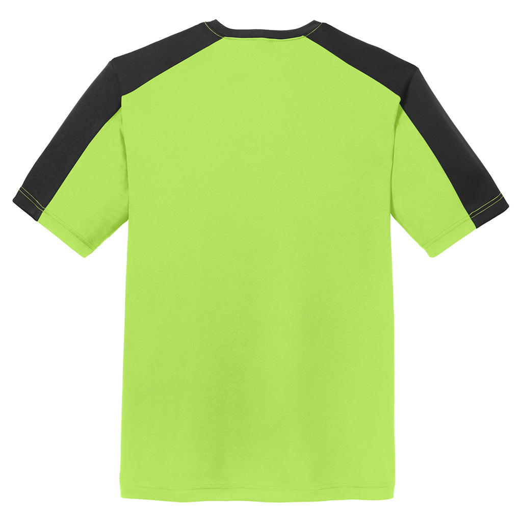 Sport-Tek Men's Lime Shock/ Black PosiCharge Competitor Sleeve-Blocked Tee