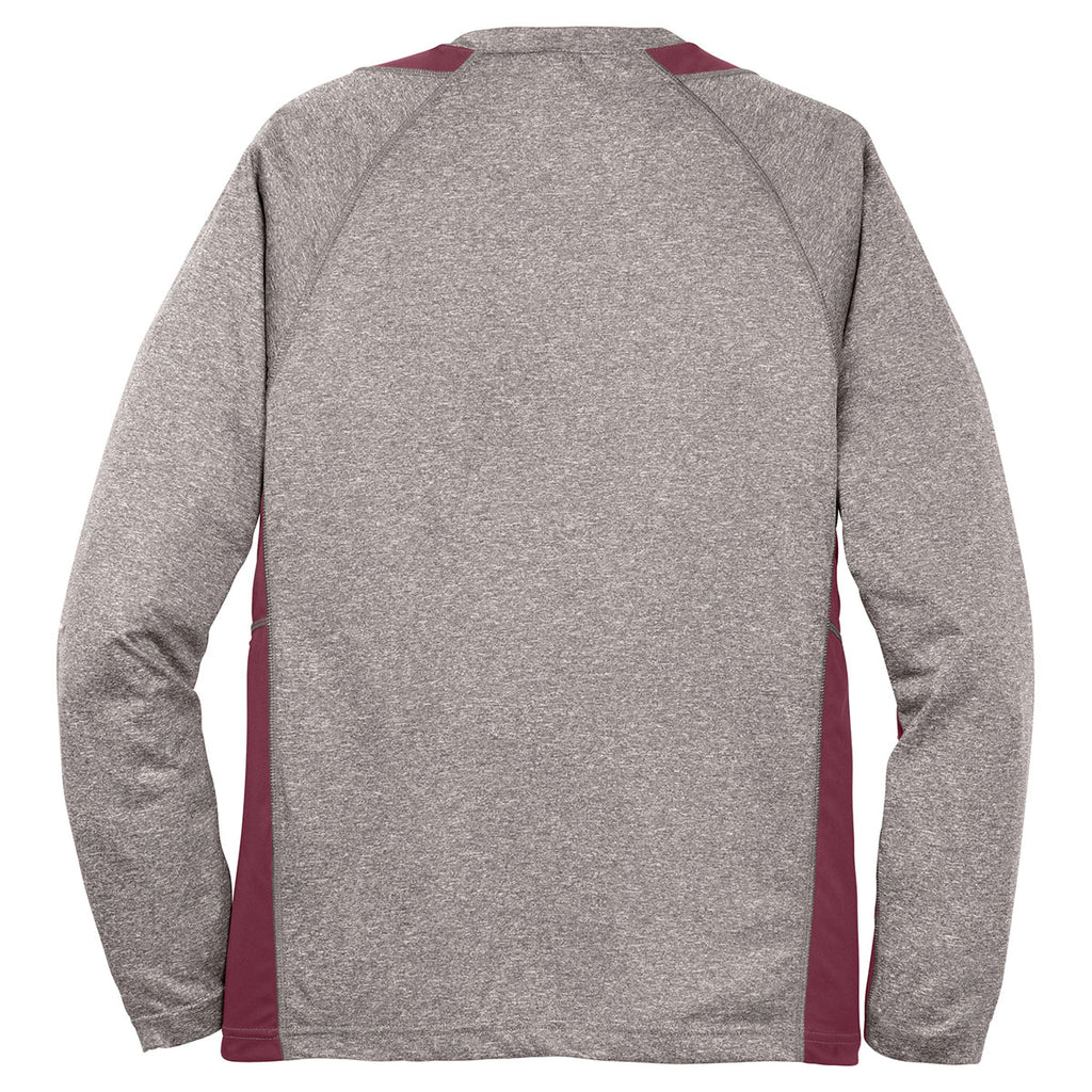 Sport-Tek Men's Vintage Heather/ Maroon Long Sleeve Heather Colorblock Contender Tee