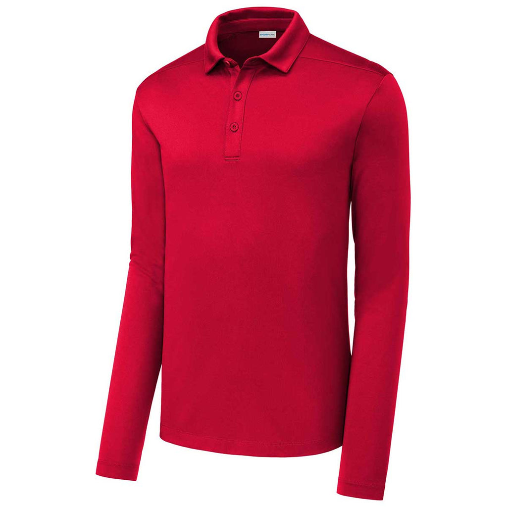 Sport-Tek Men's True Red Posi-UV Pro Long Sleeve Polo